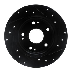 Honda Civic Coupe Brake Rotor (1) - Rear Left - R1 Concepts - Drilled and Slotted - Black - `16-`25